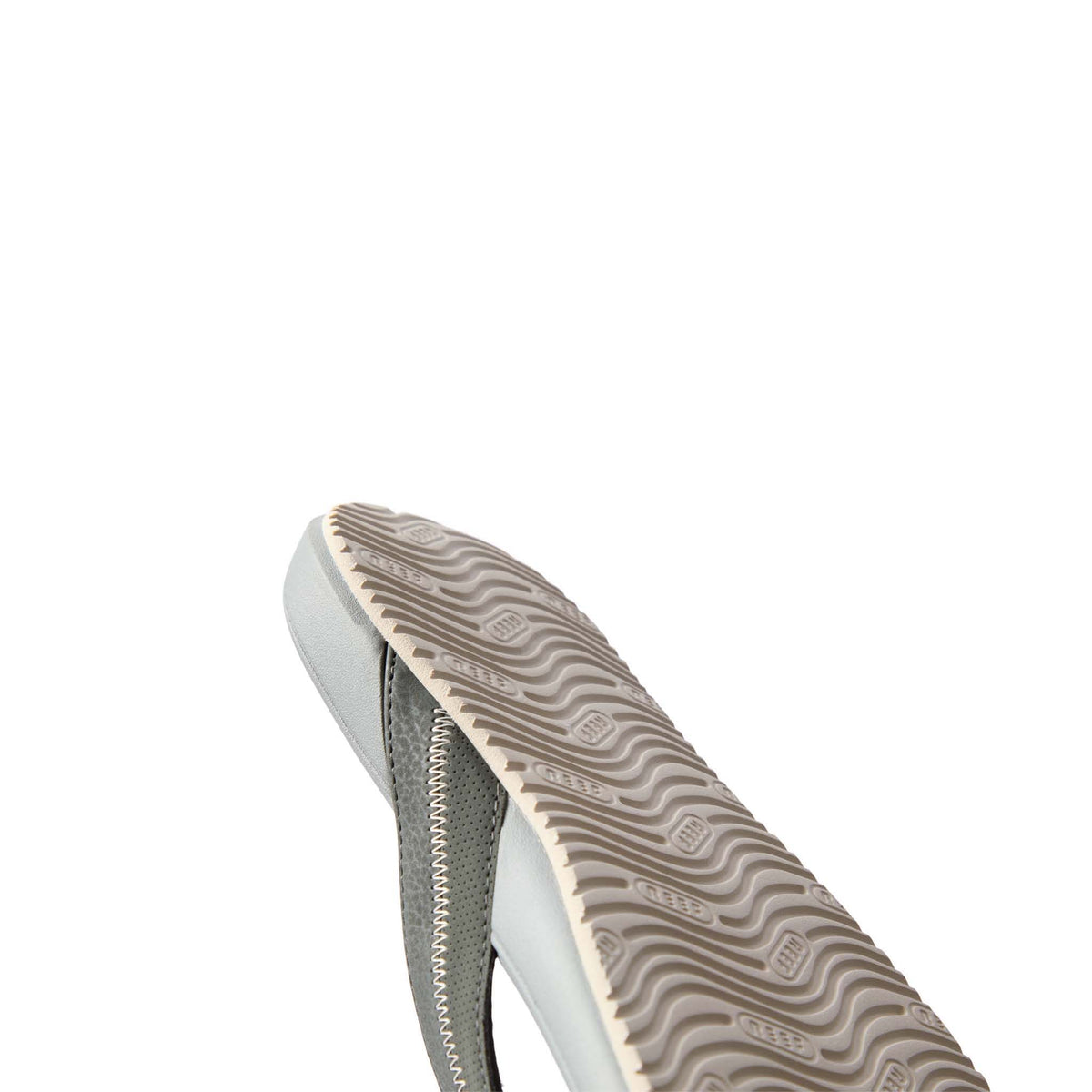 Close-up of a shoe sole with tread pattern on a white background