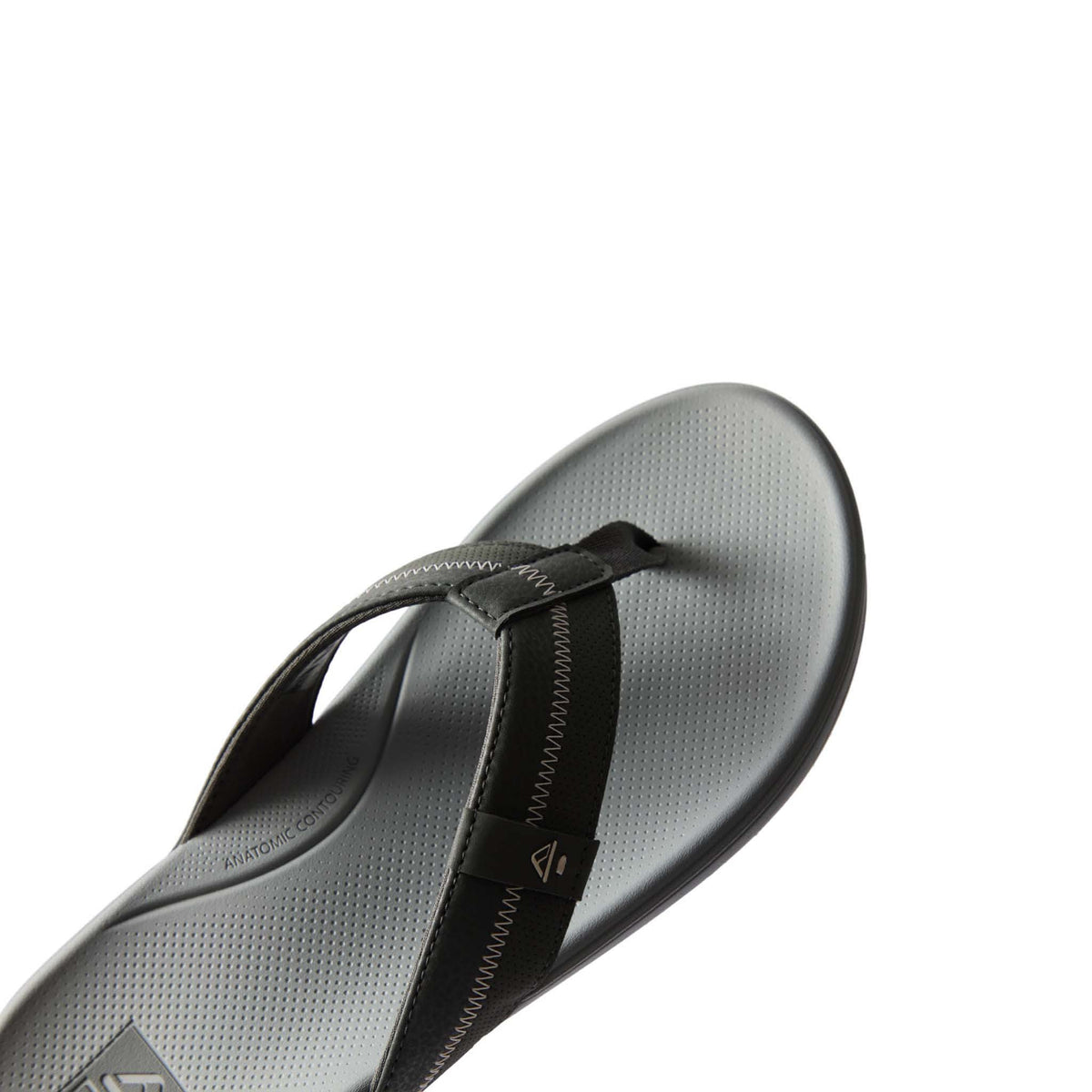 Gray sandal with black strap on a white background