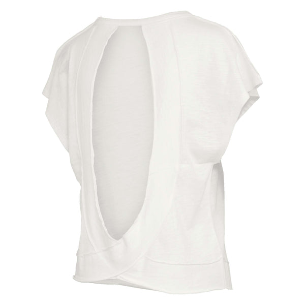 Clemson Open Back Slub Short Sleeve Top in ivory with open back design