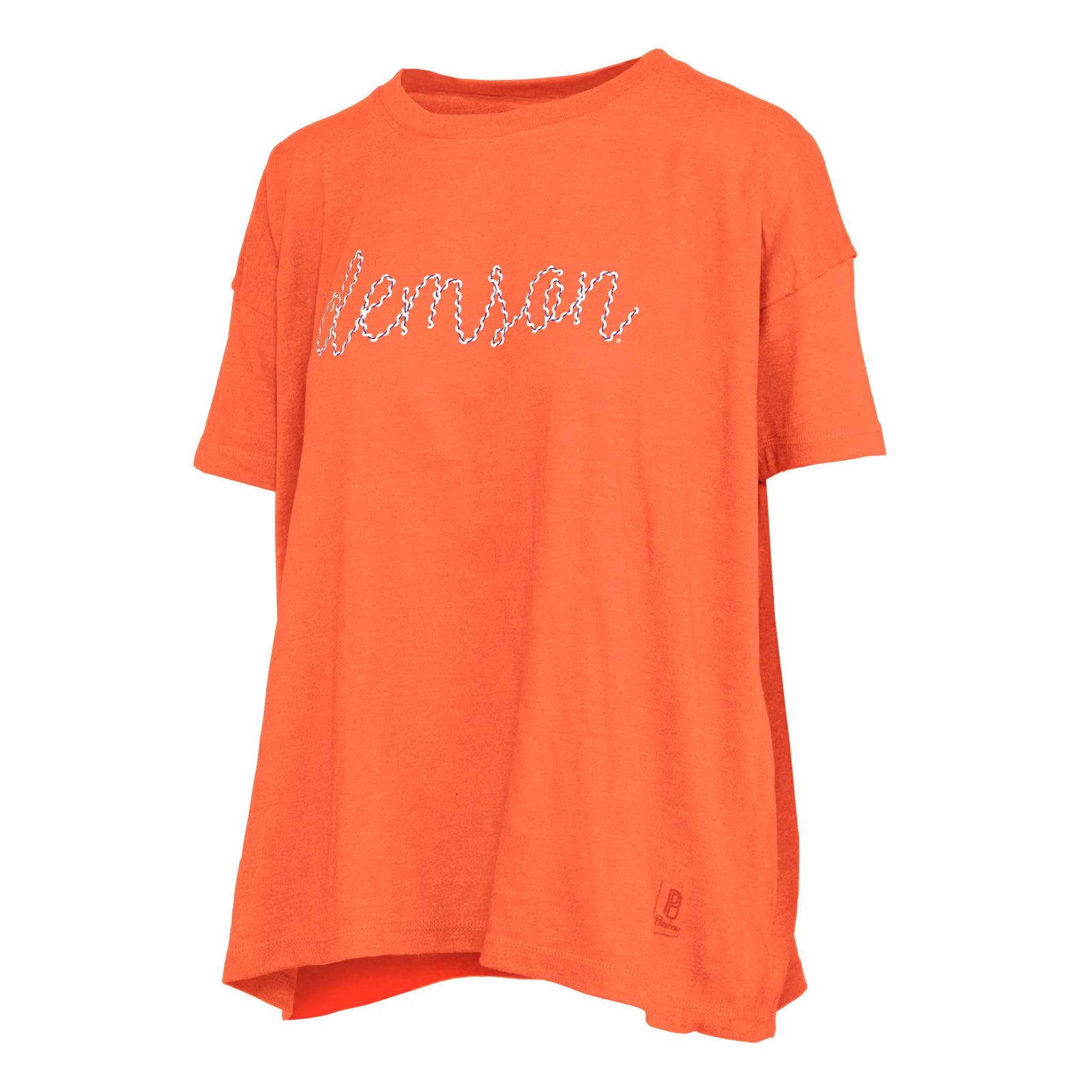 Orange t-shirt with 'Clemson' text on a white background