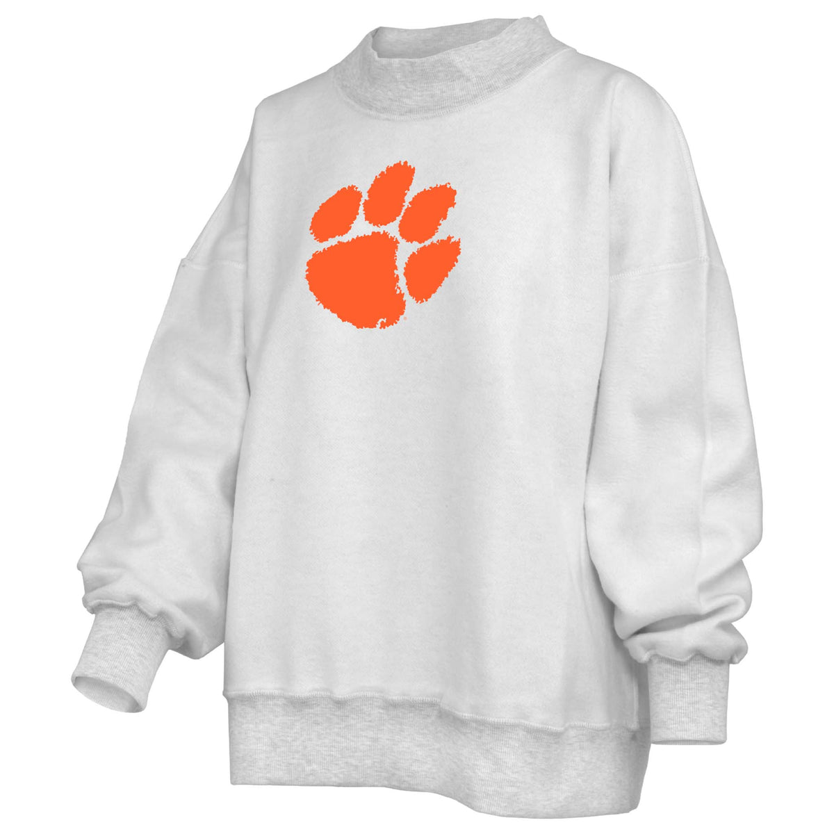 Reverse side of the sweatshirt with a Clemson orange paw print on the chest.