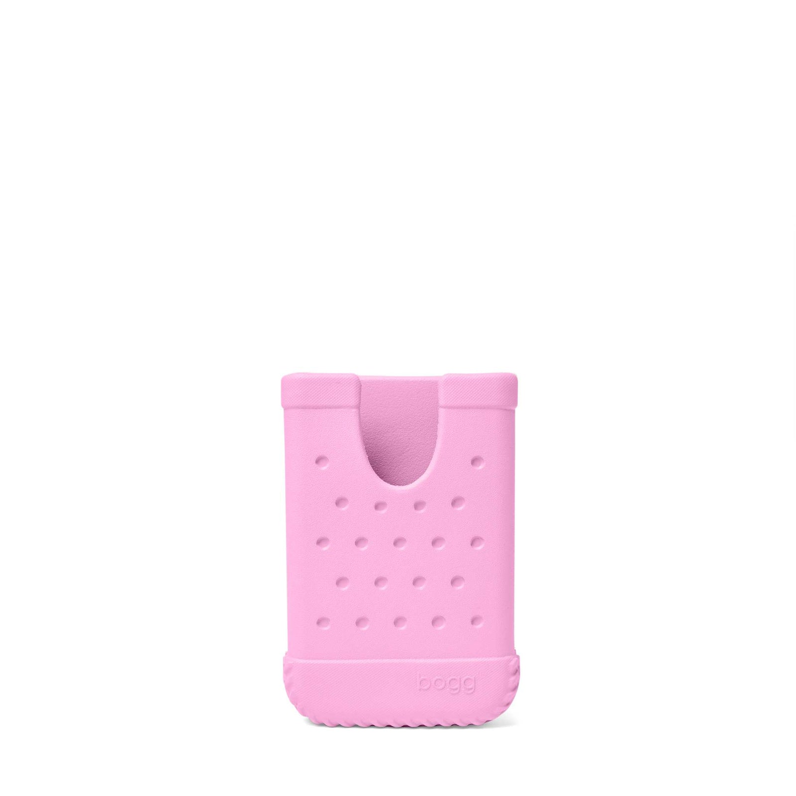 Pink Bogg Bag phone case with a textured surface on a white background