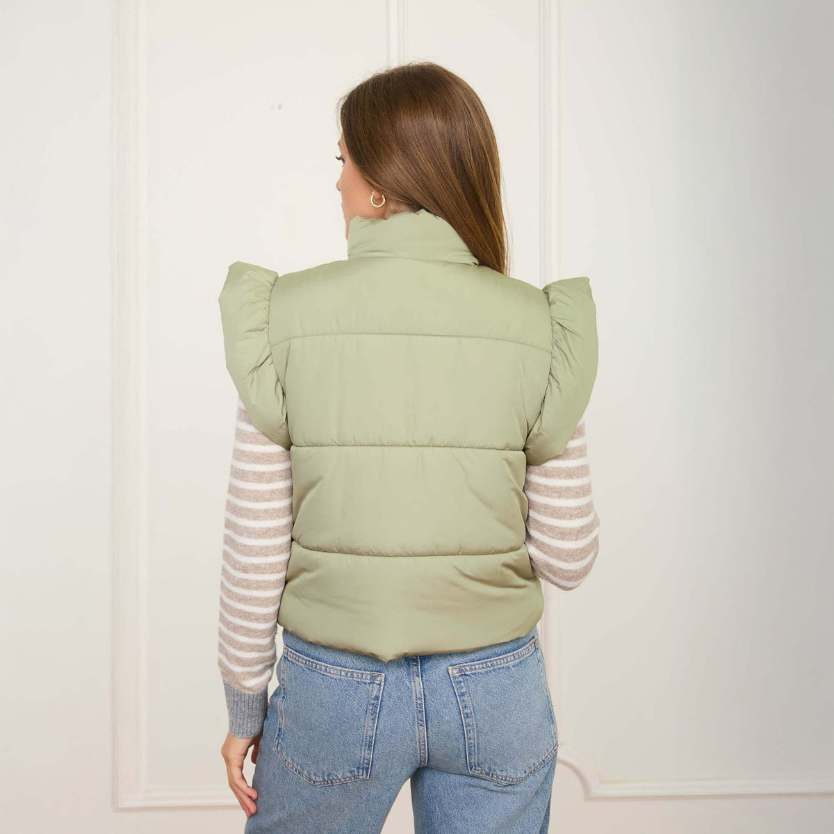 Bow Front Vest in Light Olive by blu pepper