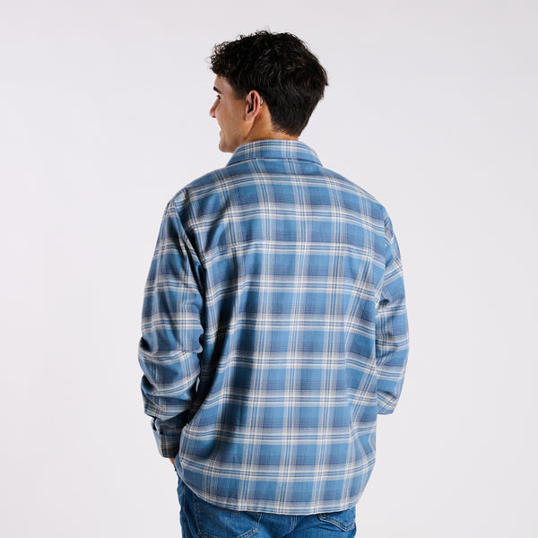 Harbor One Pocket Button Down  Flannel in Squall and Navy
