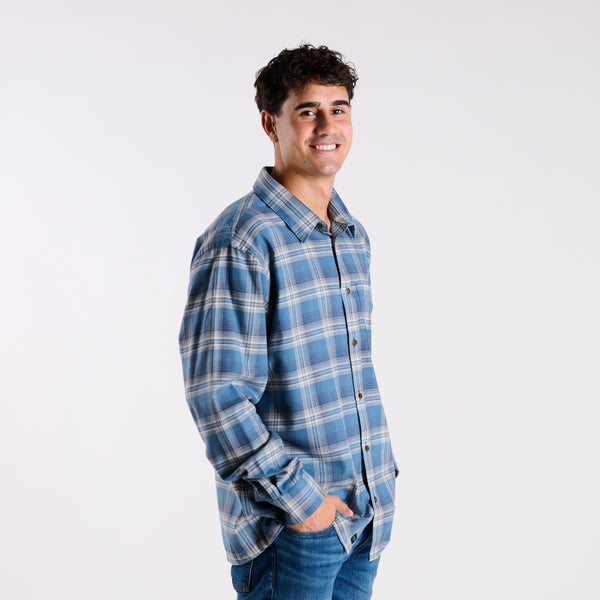 Harbor One Pocket Button Down  Flannel in Squall and Navy
