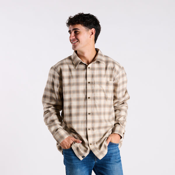 Harbor One Pocket Button Down  Flannel in Ivy and Light Tumber