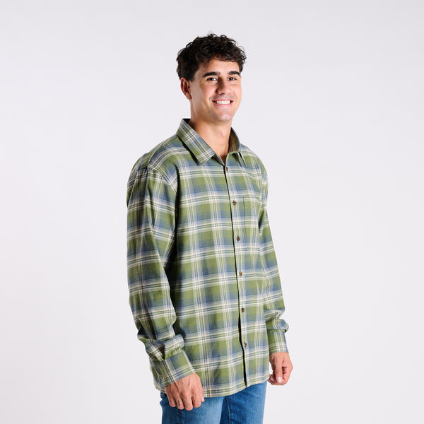 Harbor One Pocket Button Down  Flannel in Wetland and Navy