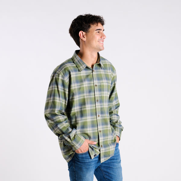 Harbor One Pocket Button Down  Flannel in Wetland and Navy