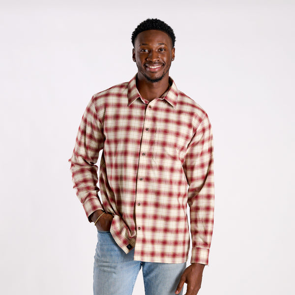 Harbor One Pocket Button Down  Flannel in Boysenberry and Khaki