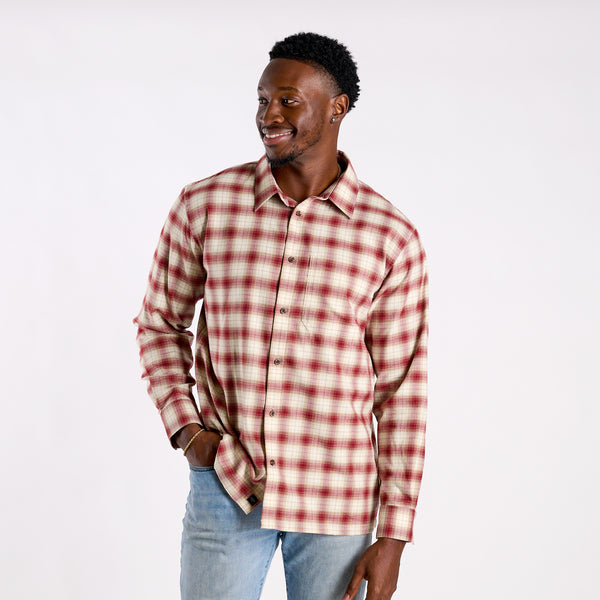 Harbor One Pocket Button Down  Flannel in Boysenberry and Khaki