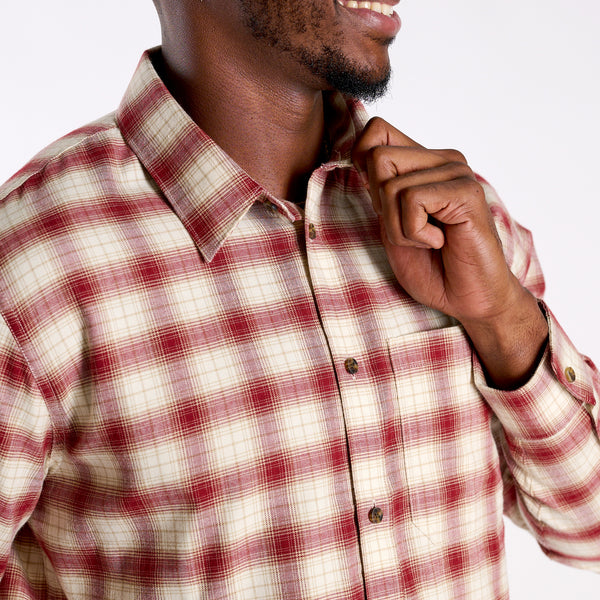 Harbor One Pocket Button Down  Flannel in Boysenberry and Khaki