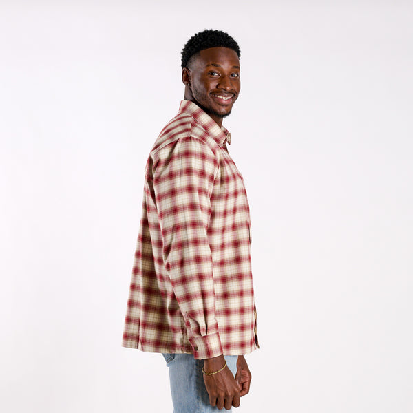 Harbor One Pocket Button Down  Flannel in Boysenberry and Khaki