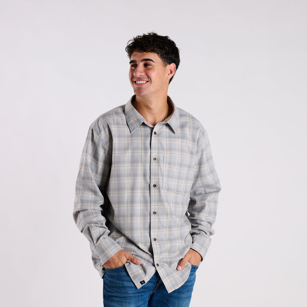 Harbor One Pocket Button Down  Flannel in Grey