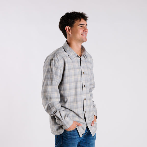 Harbor One Pocket Button Down  Flannel in Grey