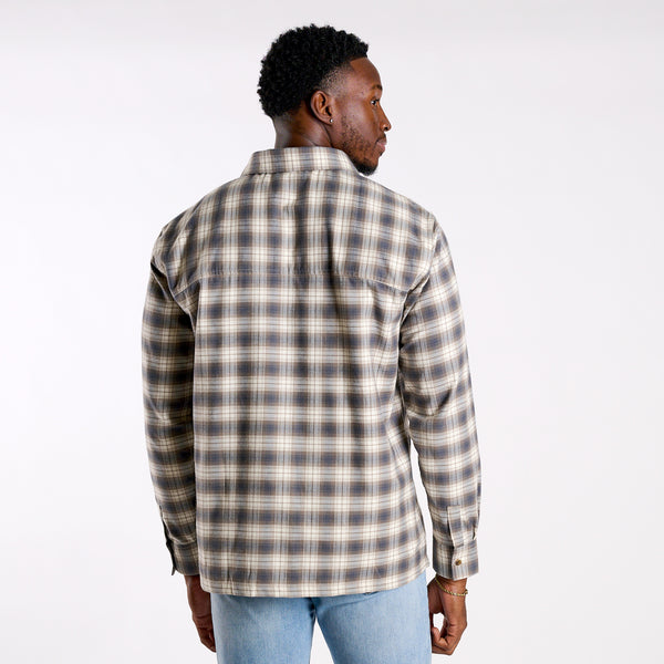 Harbor One Pocket Button Down  Flannel in Washed Black and Teak