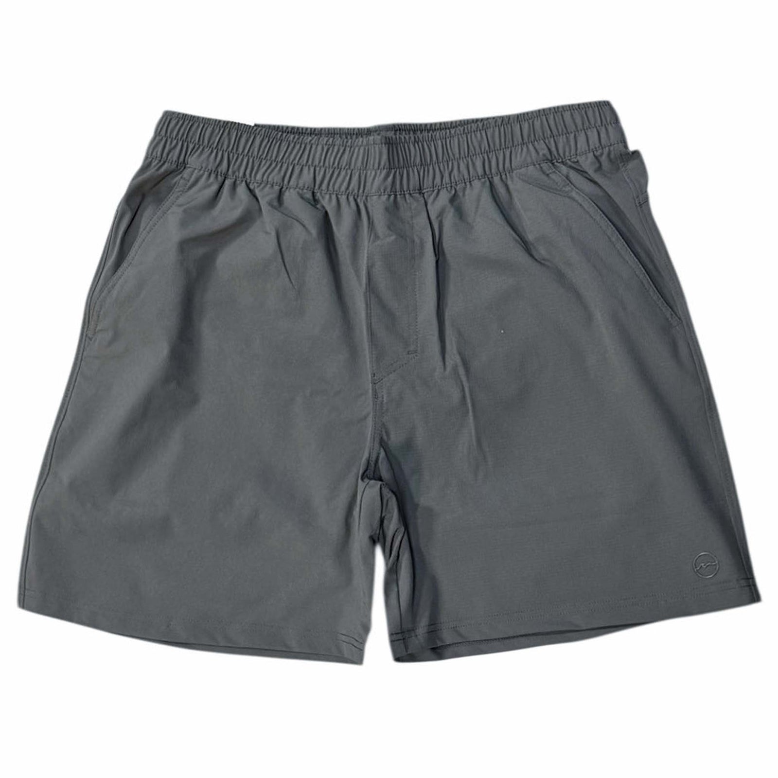 6 Inch Everyday Shore Shorts in Washed Black by Coast Apparel shown on a white background.