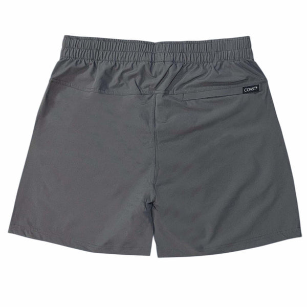 6 Inch Everyday Shore Shorts in Washed Black by Coast Apparel shown on a white background.