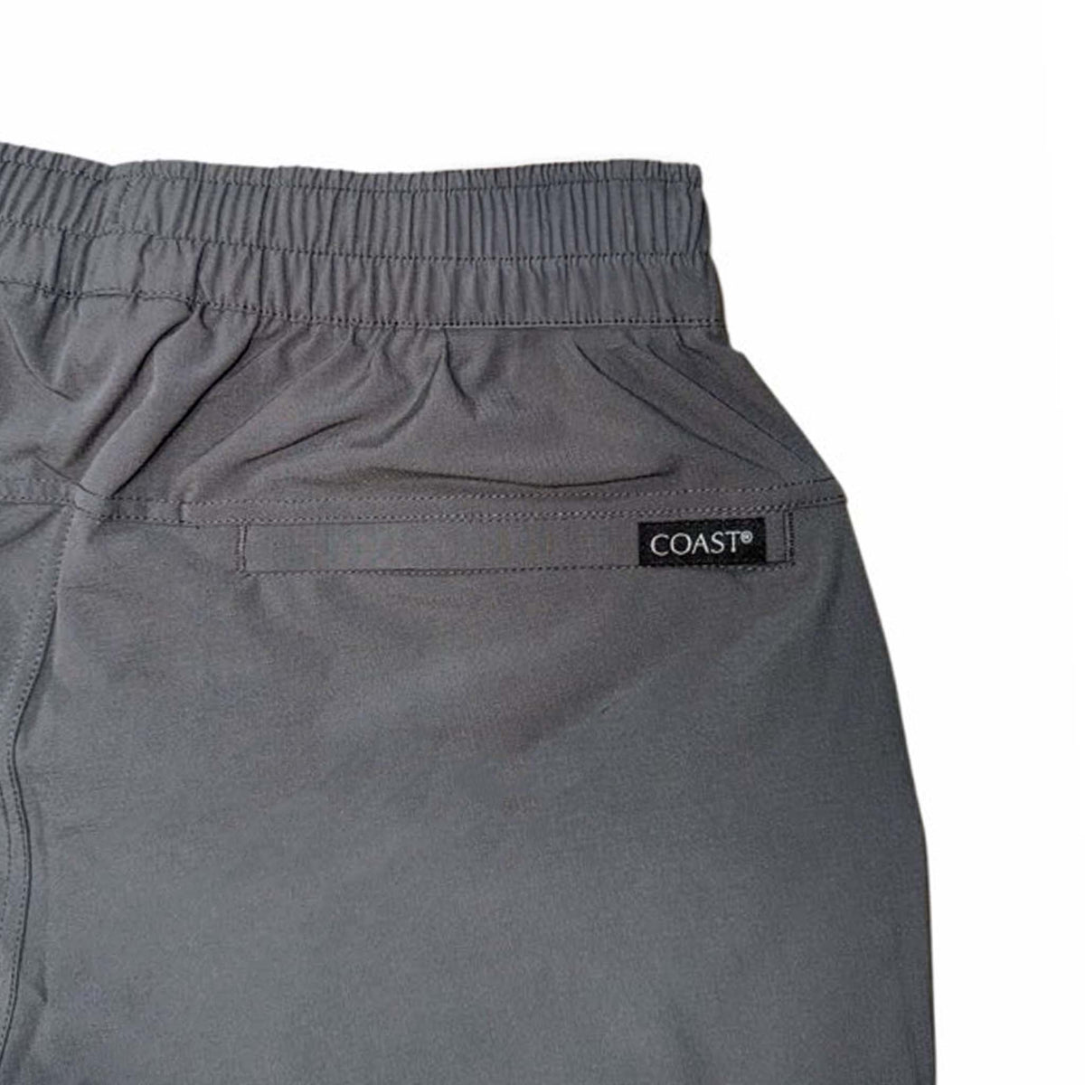 6 Inch Everyday Shore Shorts in Washed Black by Coast Apparel shown on a white background.