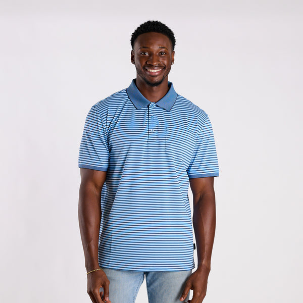 Slipknot Stripe Tricolor Pocket Polo in Navy, White and Crew