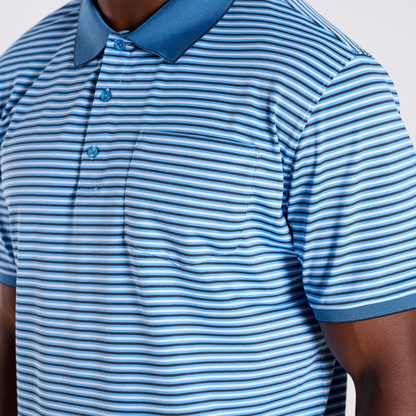 Slipknot Stripe Tricolor Pocket Polo in Navy, White and Crew
