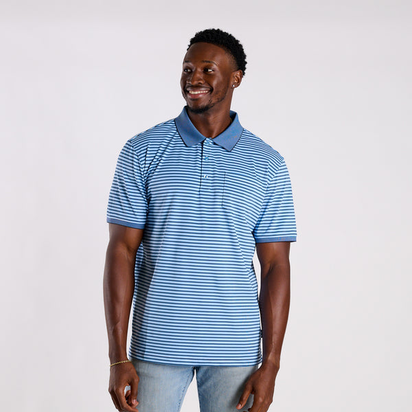 Slipknot Stripe Tricolor Pocket Polo in Navy, White and Crew
