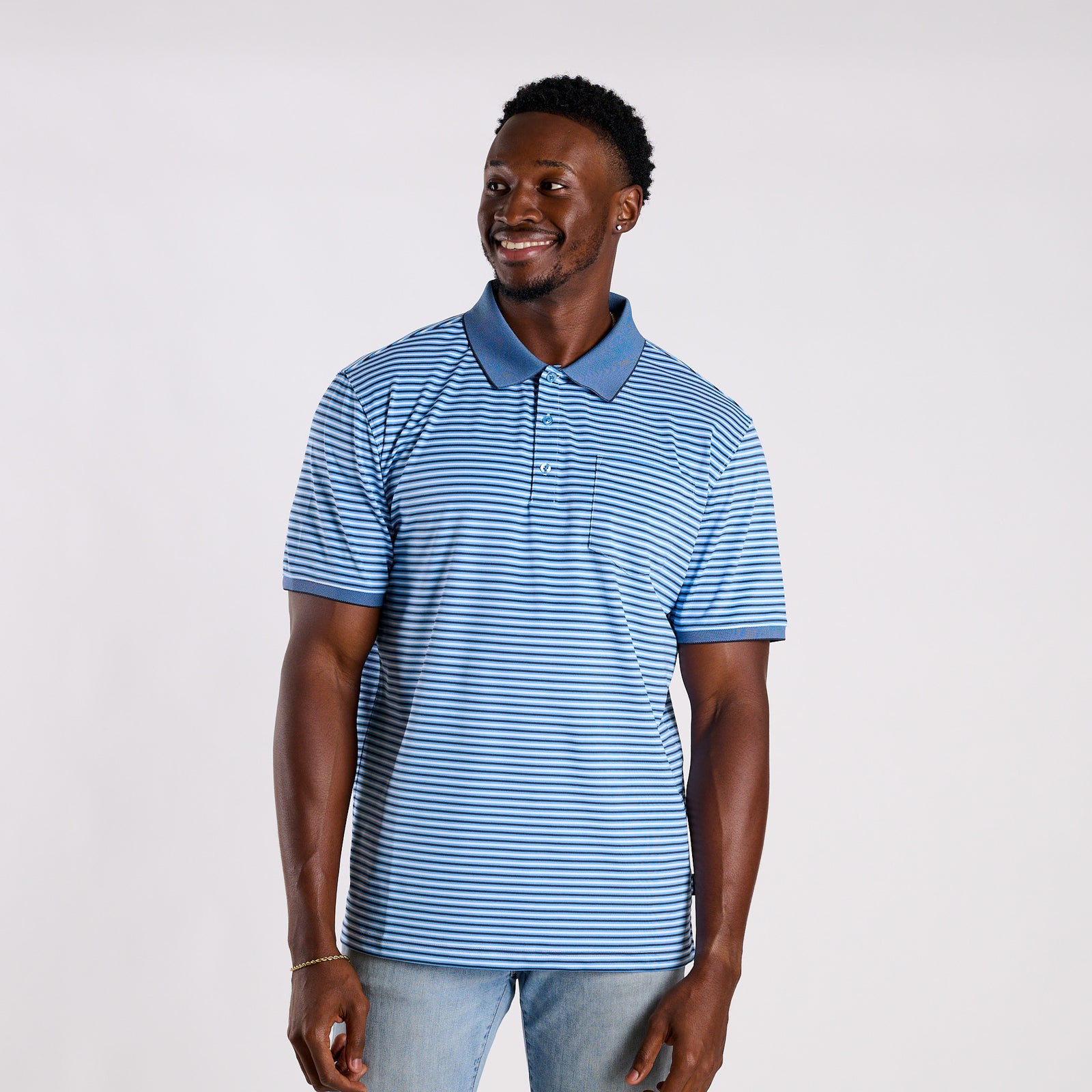 Slipknot Stripe Tricolor Pocket Polo in Navy, White and Crew