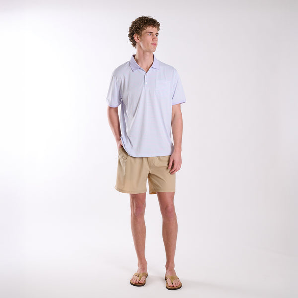 Tri-Stripe Polo in Sky Blue, Dawn, & White
