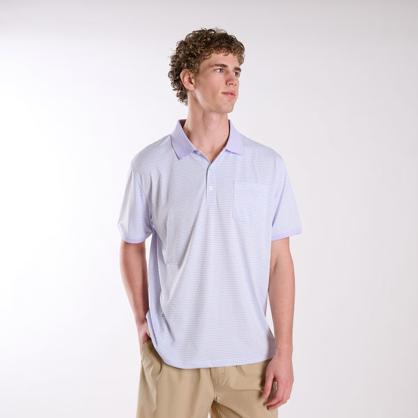 Tri-Stripe Polo in Sky Blue, Dawn, & White