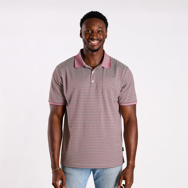 Slipknot Stripe Tricolor Pocket Polo in Boysenberry, Black, and White