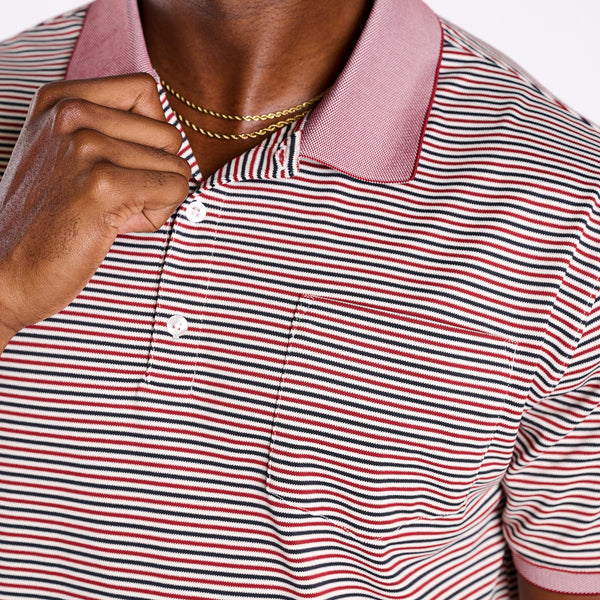 Slipknot Stripe Tricolor Pocket Polo in Boysenberry, Black, and White