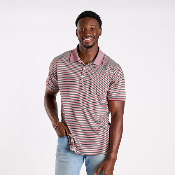 Slipknot Stripe Tricolor Pocket Polo in Boysenberry, Black, and White
