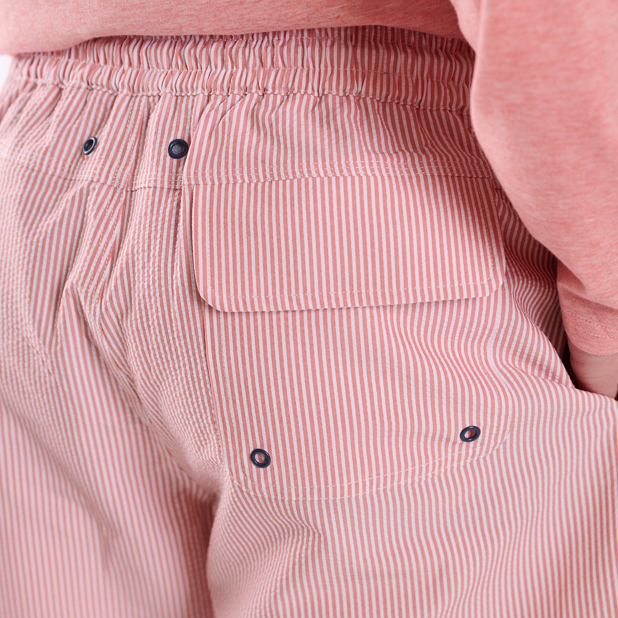 Seersucker Stripe Volley Swim Shorts Terracotta