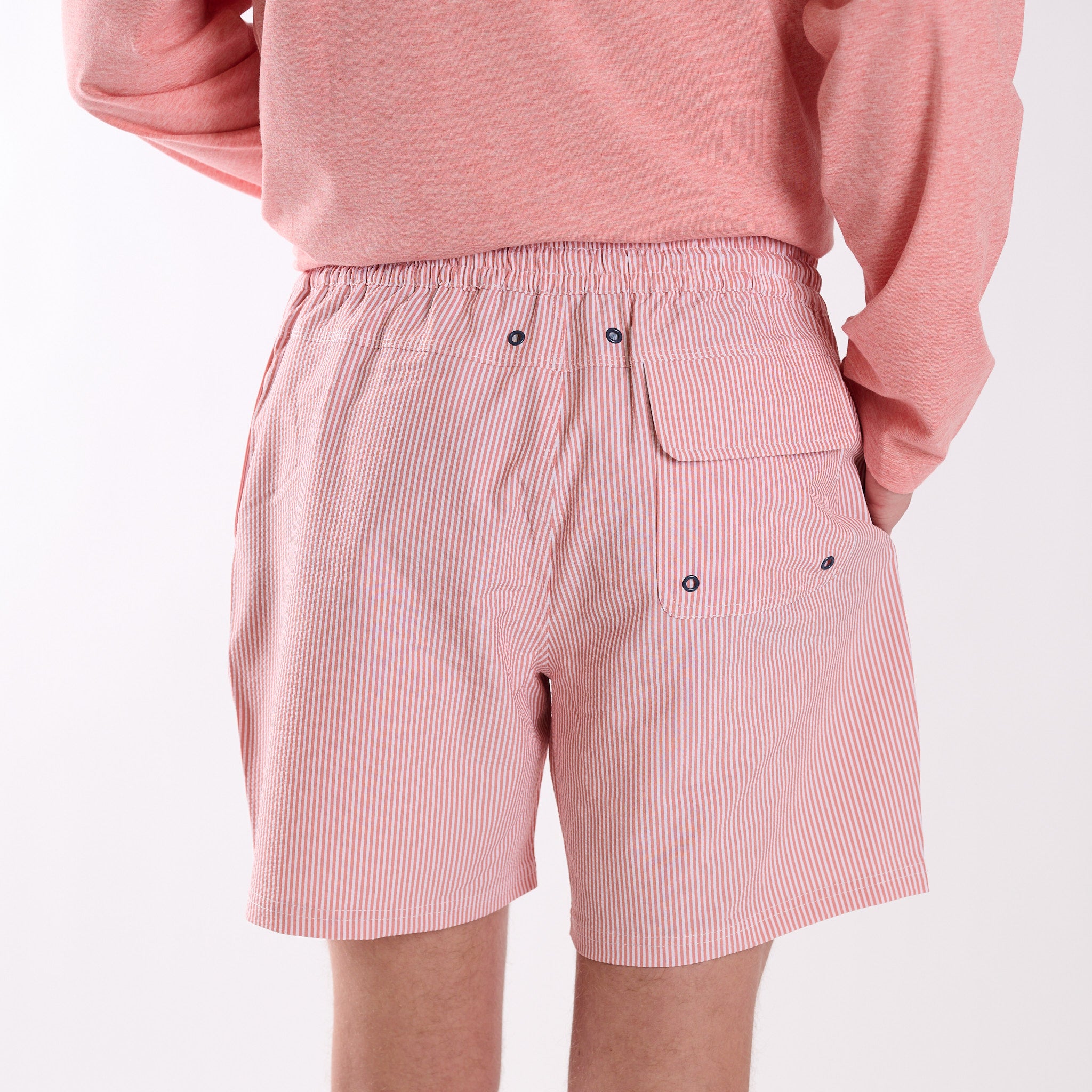 Seersucker Stripe Volley Swim Shorts Terracotta