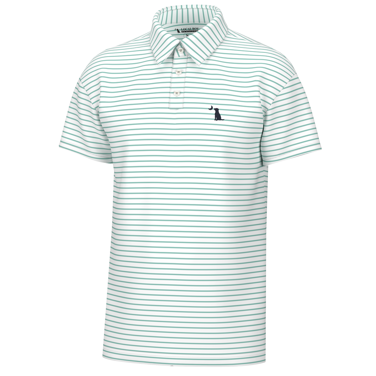 Edisto Stripe Polo in Turquoise and white stripes by local boy outfitters