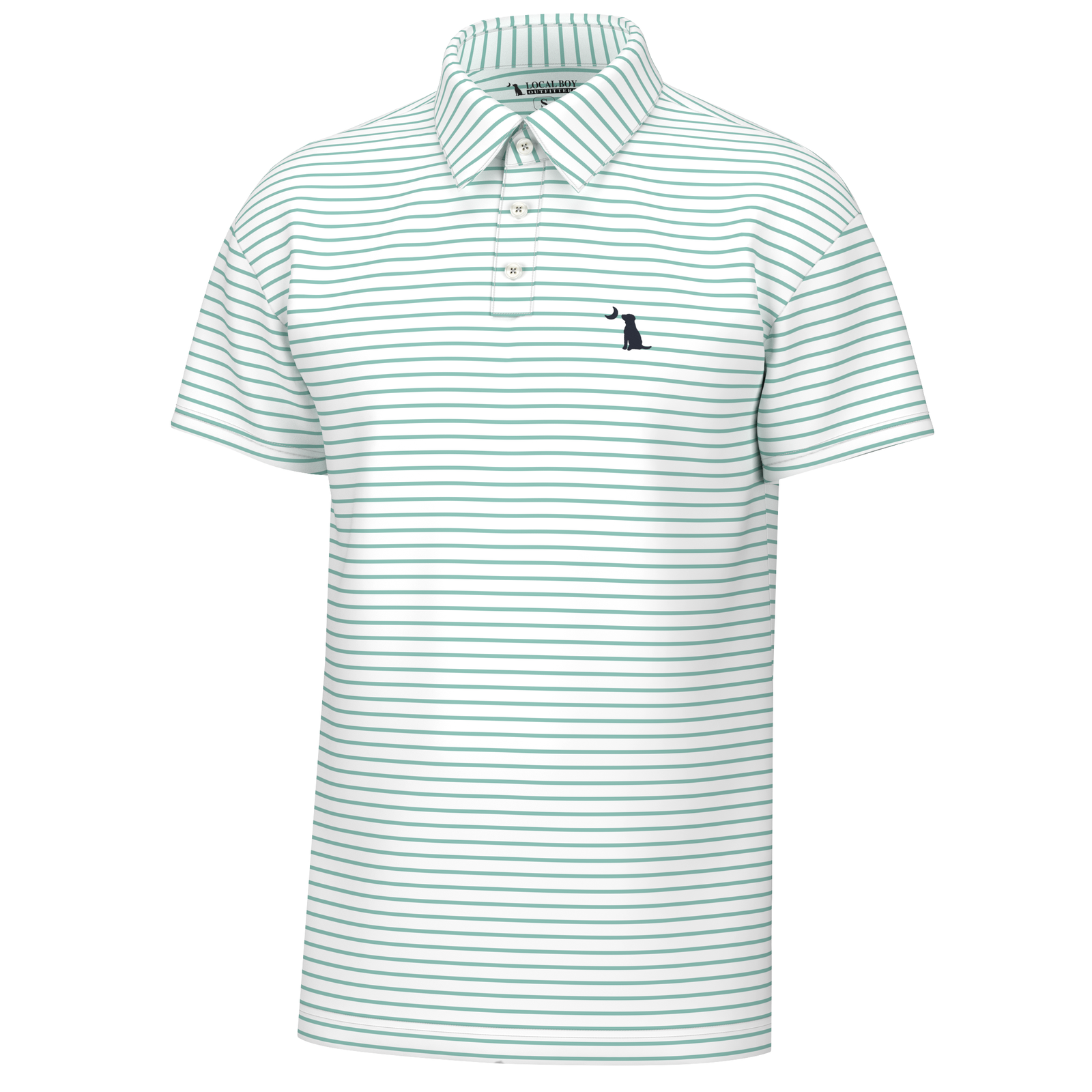 Edisto Stripe Polo in Turquoise and white stripes by local boy outfitters