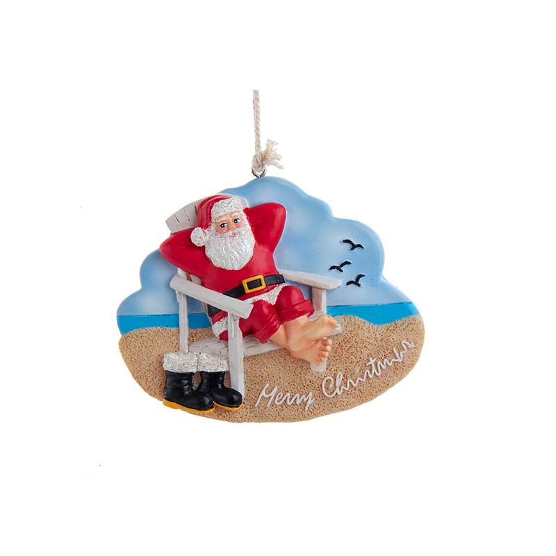 santa in beach chair ornament