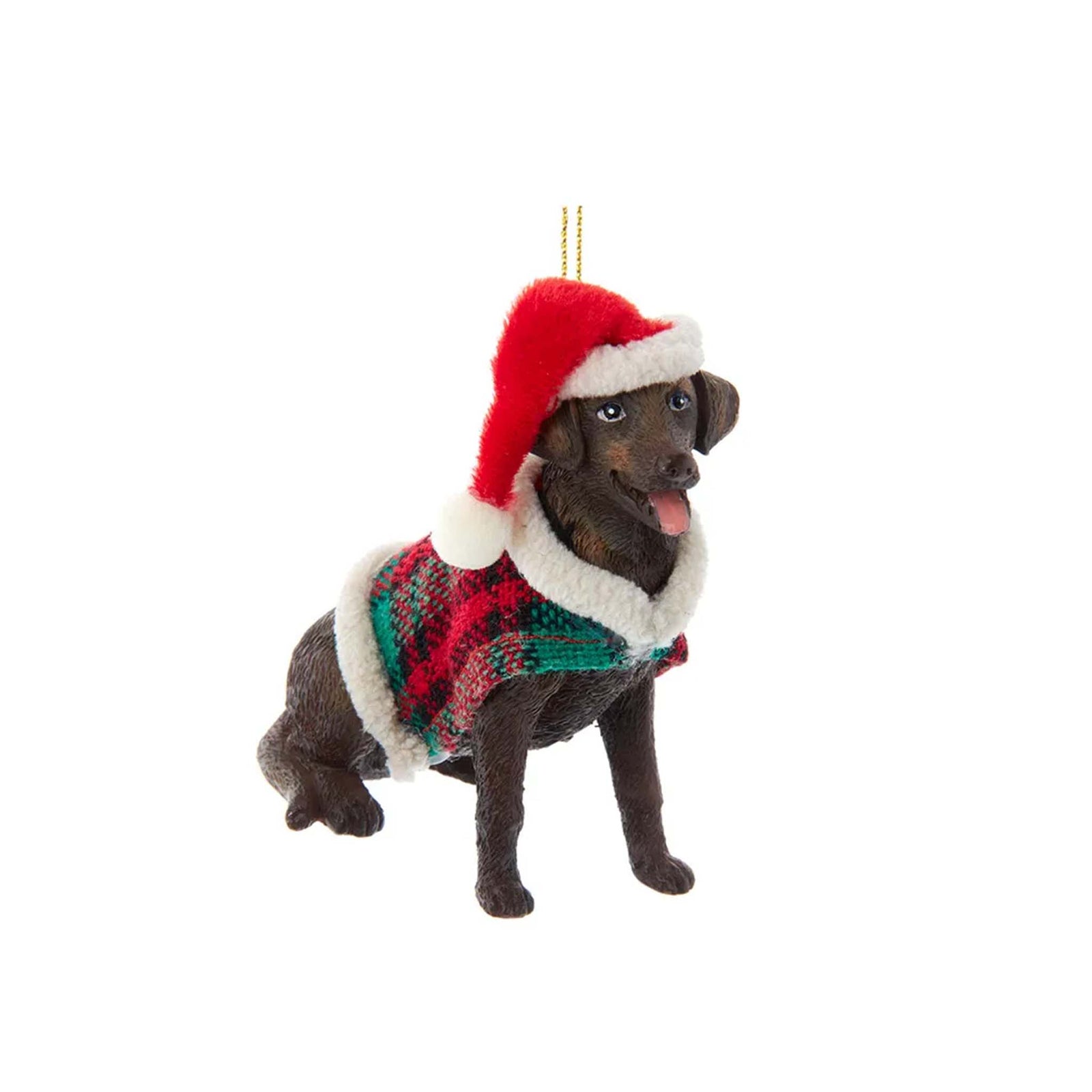 Chocolate Lab with plaid Coat Ornament 