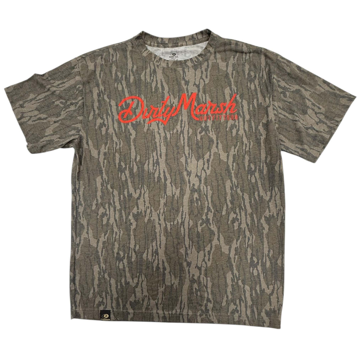 Dirty Marsh Red Logo Short Sleeve T-Shirt in Mossy Oak Bottomland Camo