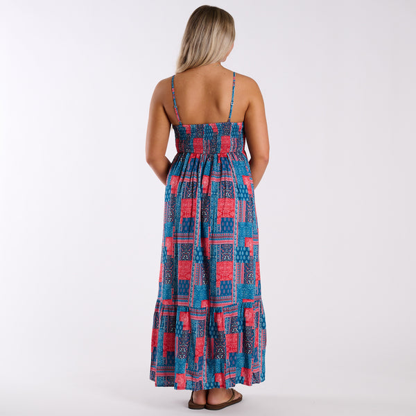 Coastal Patchwork Sleeveless Maxi Dress