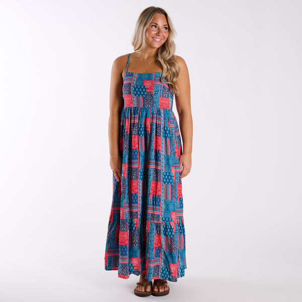 Coastal Patchwork Sleeveless Maxi Dress