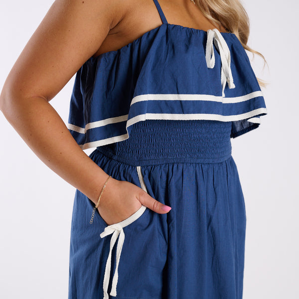 Nautical Trim Sleeveless Maxi Dress in Navy