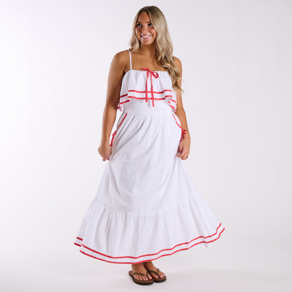 Nautical Trim Sleeveless Maxi Dress in White