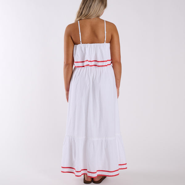 Nautical Trim Sleeveless Maxi Dress in White