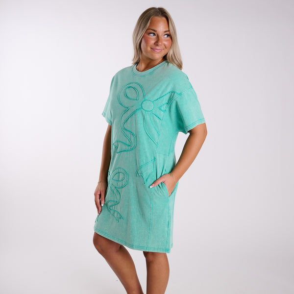 Turquoise Bow Knit Dress