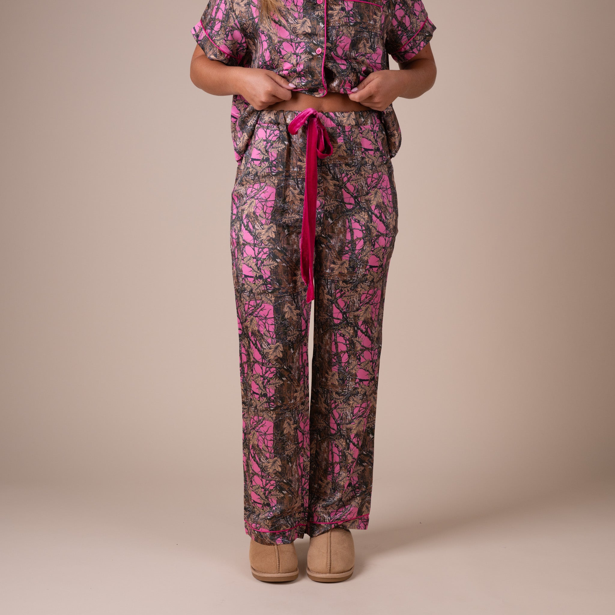 Women's Camo Pink Satin Pajama Pants