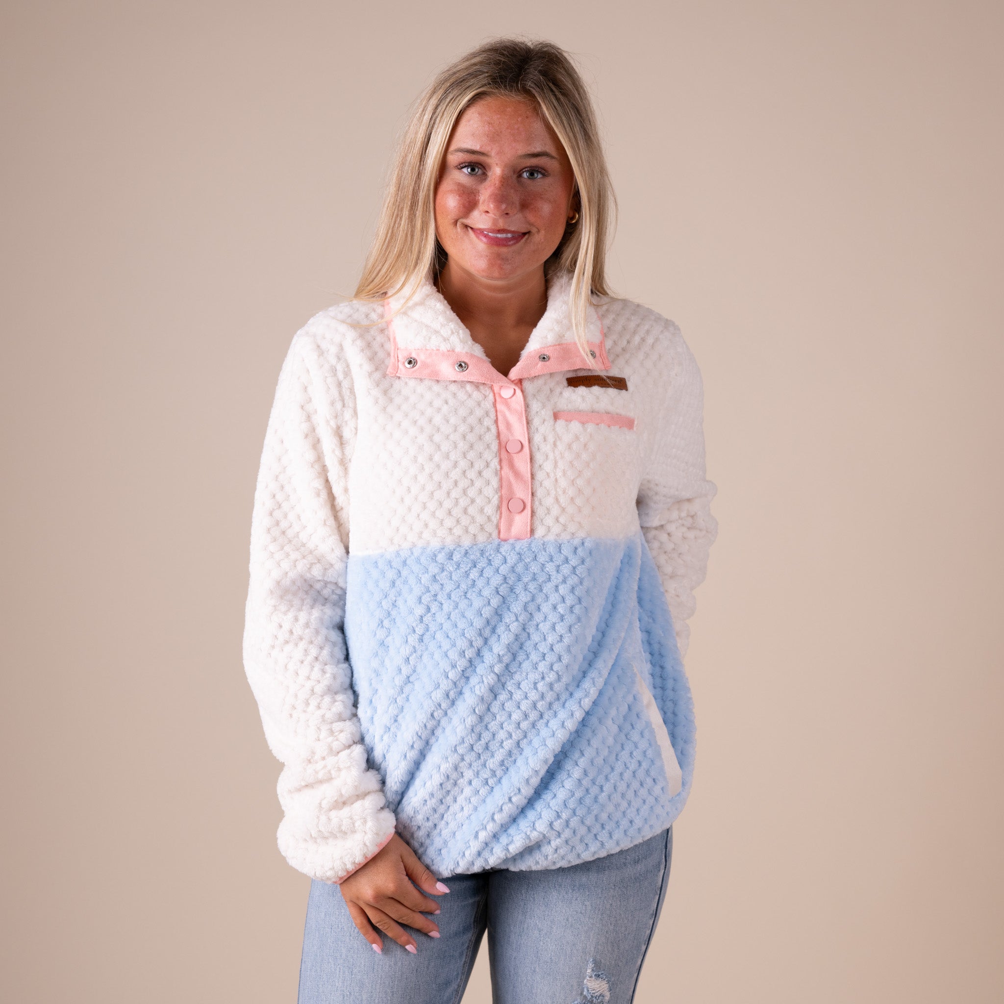 Simply Soft Color Block Quarter Snap Pullover Ice