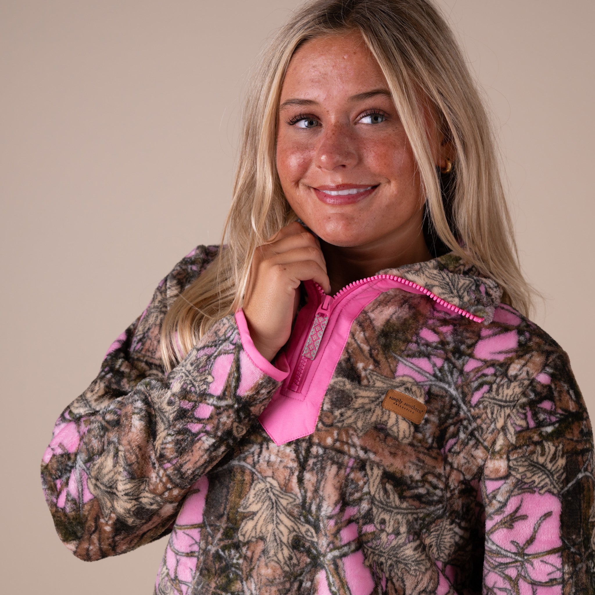 Pink Camo Quarter Zip Pullover