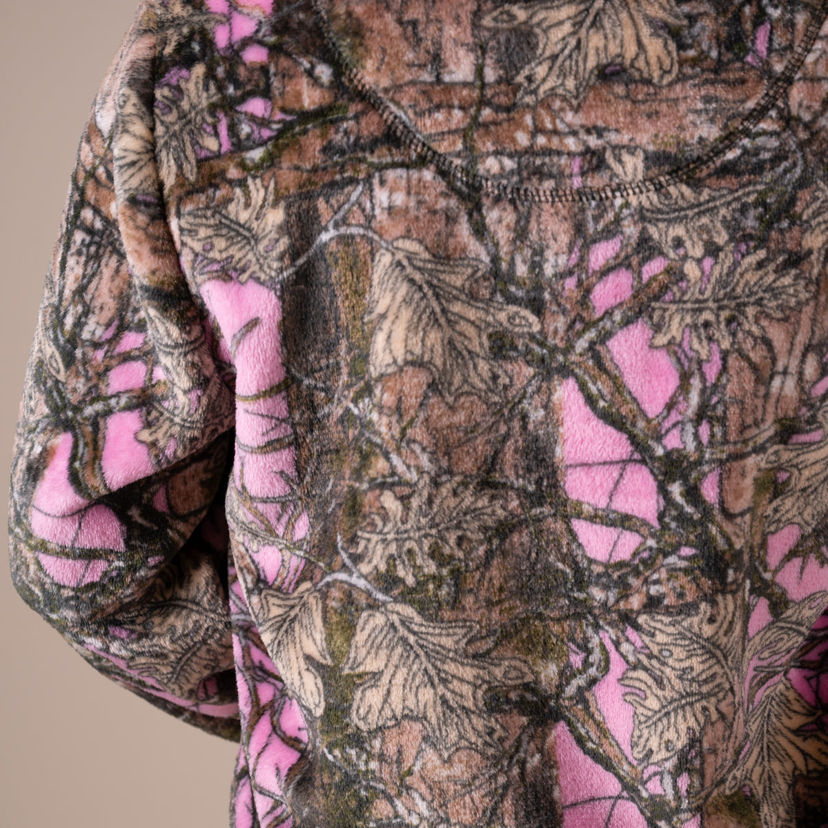 Close-up of pink and brown camouflage fabric