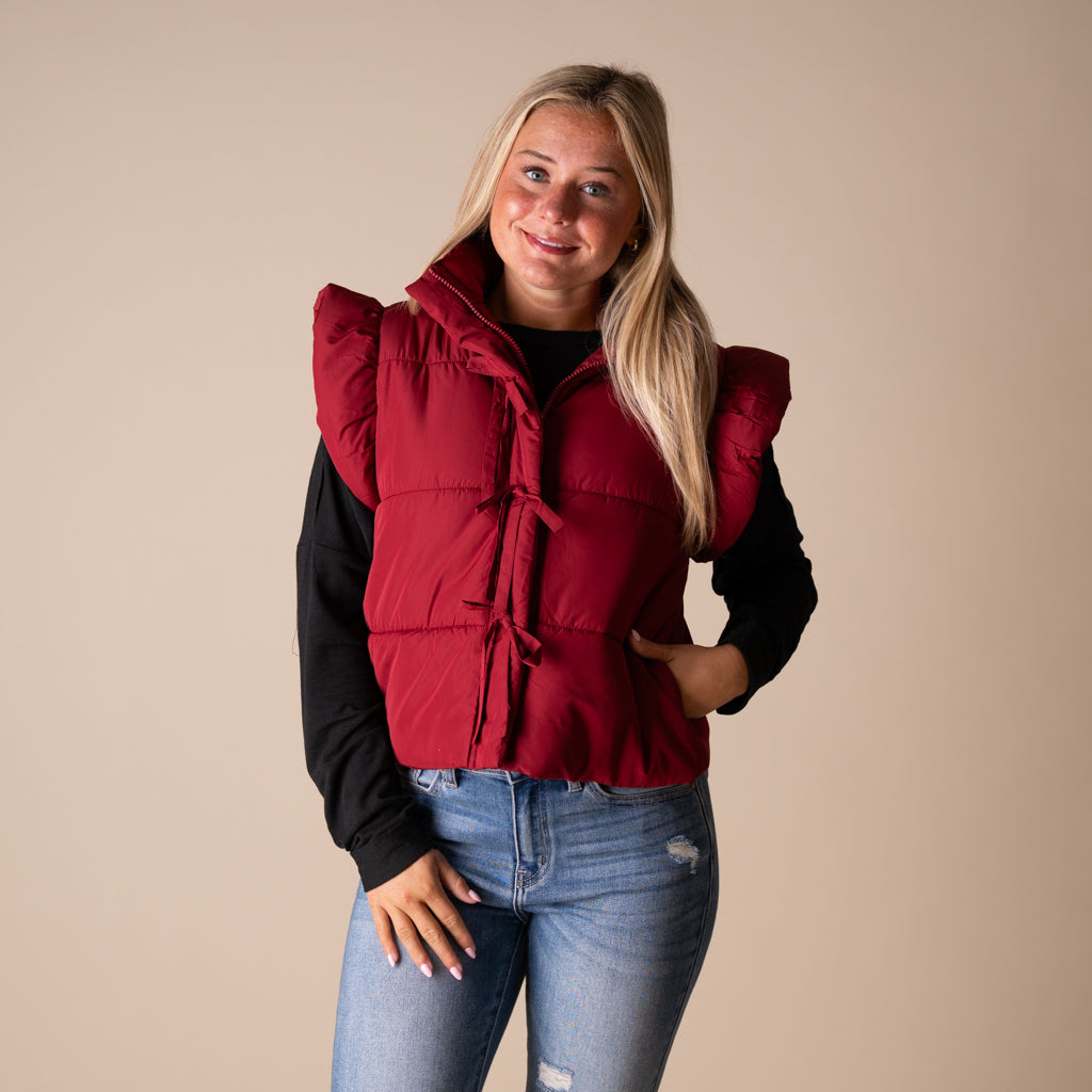 Bow Front Vest in Burgundy