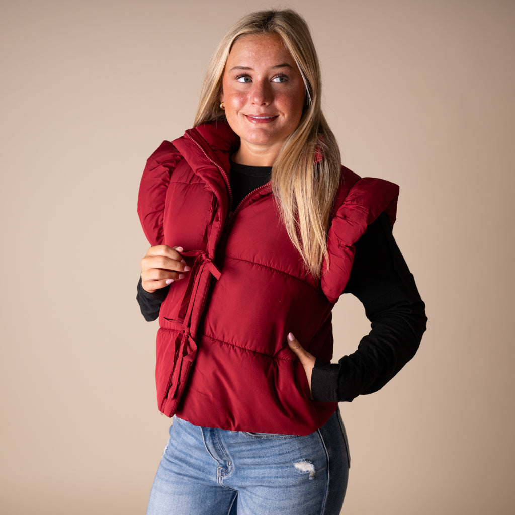 Bow Front Vest in Burgundy